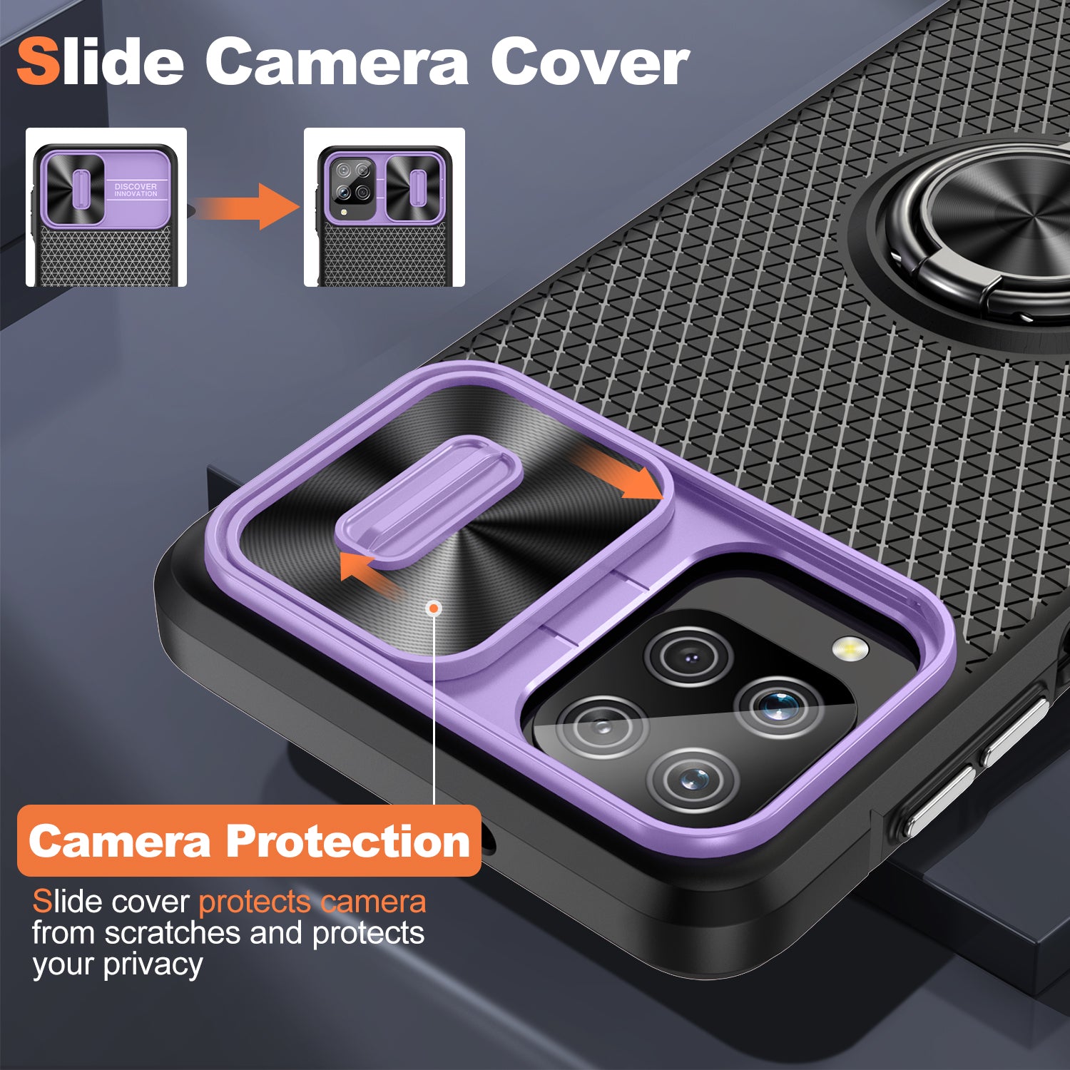 For Samsung Galaxy A12 PC TPU Phone Case Slide Camera Protection Back Cover with Ring Kickstand For Samsung Galaxy A12 PC TPU Phone Case Slide Camera Protection Back Cover with Ring Kickstand